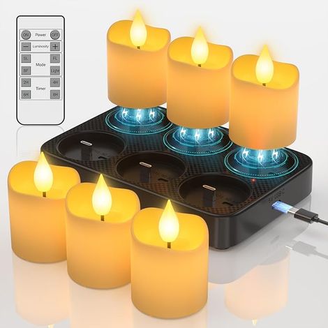 Bougie LED Rechargeable USB avec Télécommande Bougie Chauffe Plat Fausses Bougies à LED Electrique Flamme Vacillante Decorative pour Deco Halloween Noel Chambre Mariage Anniversaire (1/5)