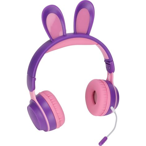 Casque Bluetooth 5.0 pliable pour enfants, en forme d'oreilles de lapin, avec lumière LED colorée, pour PC et tablette, idéal pour l'apprentissage en ligne (violet). (1/5)