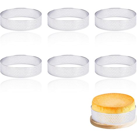 Set of 6 Stainless Steel Perforated Pastry Circles, Non-Stick Round Tart Mould for Mini Cakes, Pizzas, Mousses, Muffins and Quiches, Heat Resistant (8 cm) (1/5)