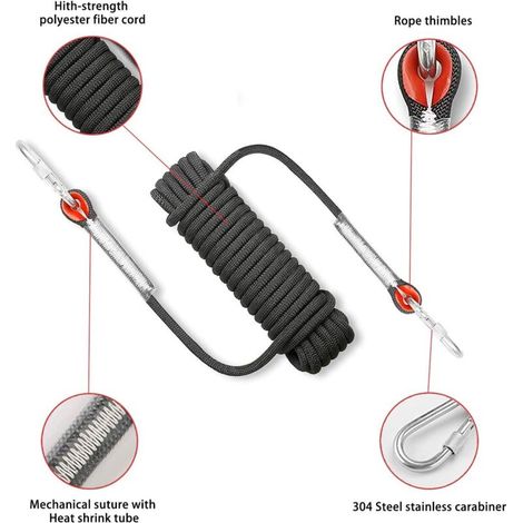 Cuerda de seguridad para escalada al aire libre de 10 m, cuerda de rescate para montañismo resistente al desgarro, cuerda de 10 mm de diámetro para senderismo. (1/3)