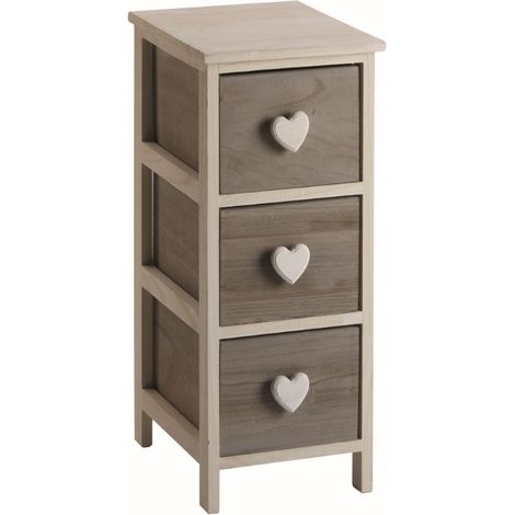 Cassettiera Slim in Legno con 3 Cassetti e Pomolo a Forma di Cuore 32 x 63 centimetri
