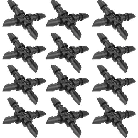 JSSEVN - 100 Pieces Cross Fittings for Drip Irrigation, 4/7 to 4-Way Barbed Hose Connector for Garden Drip Irrigation Systems