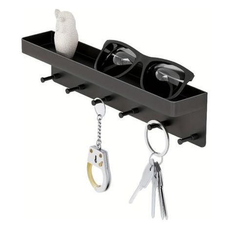 Étagère de rangement de cuisine noire, 24,575,3 cm  étagère de rangement de salle de bain avec porte-clés et petits objets à l'arrière de la porte.