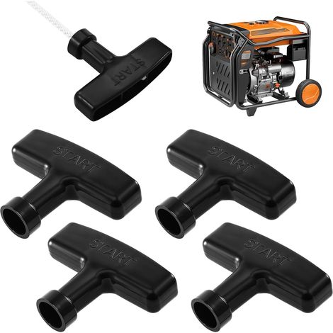 4 Pièces Poignée de Démarrage à Rappel Universelle, Poignée de Lanceur Noire pour Moteur à Essence, Tondeuse à Gazon, Tronçonneuse, Générateur et Motoculteur, Accessoires de Rechange (1/5)