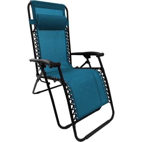 Fauteuil transat relax pliable multiposition + appui‑tête réglable - - Turquoise