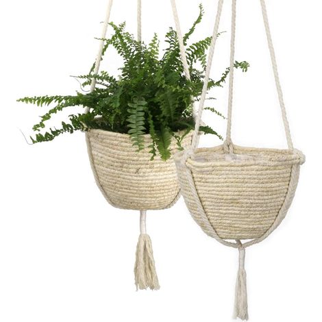 Paniers Jardinières Suspendues en Herbe De Mer Naturelle, Pots De Plantes D'intérieur Écologiques, Couvercle Jardinière, Peau de Maïs, 25cm X 16cm, Lot De 2 (1/5)