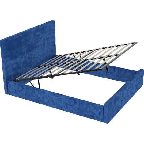Cama capitoné de terciopelo azul con cabecero, 140 x 200 cm (1/5)
