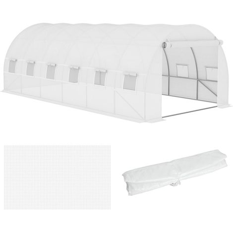Bâche de remplacement pour serre tunnel de 18 m², 6 m x 3 m x 2 m, bâche en PE résistante aux UV et imperméable avec 12 fenêtres et porte enroulable avec fermeture éclair.