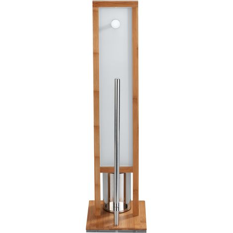 WENKO Servitore WC Rivalta, Spazzola WC e Portarotolo di Carta Igienica, in bambù e vetro temperato, 18x70x23 cm (1/5)