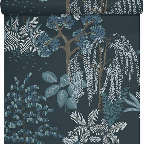 Papier Peint Jardin Zen Japonais Marine, Fond Bleu Vinyle sur Intissé 11191311 Chambre, Salon, Couloir, Séjour (1/3)