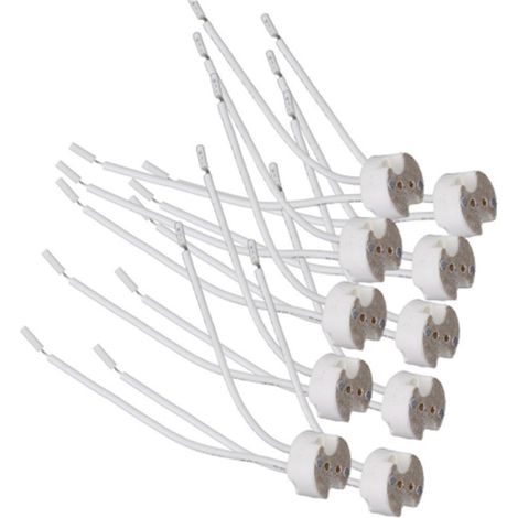 Packung mit 10 MR16 G4 Keramikfassungen für LED-, Energiespar- und Halogenlampen. Mit Kabeladapter.