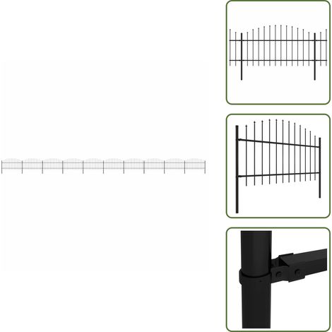 Clôture de jardin à dessus en lance Acier (1-1,25)x17 m Noir - Clôture De Jardin - Clôture En Acier - Clôture De Sécurité - Clôture Design - Clôture Moderne