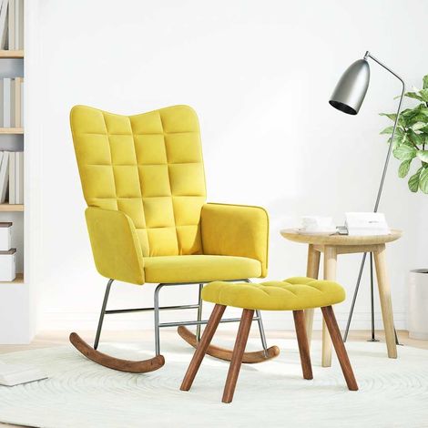 Chaise à bascule,Chaise de relaxation avec tabouret en velours jaune CFW62595 (1/5)