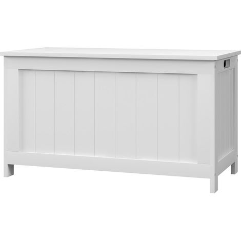 Truhe, Aufbewahrungsbox, Auflagenbox Mit Griff, Gerätetruhe Mit Deckel, Für Wohzimmer, Schlafzimmer, Weiß, 81 X 40 X 46 Cm