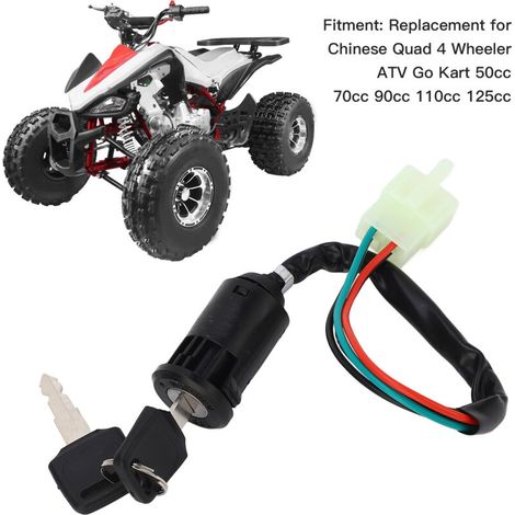 Interrupteur de Démarrage à Clé 4 Fils pour Quad, Switch de Contact Haute Sensibilité avec 2 Clés (90cc-125cc)