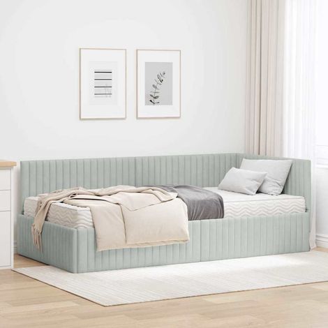 vidaXL Cadre de lit d'angle avec matelas 2 pc Gris clair 100 x 200 cm (1/5)