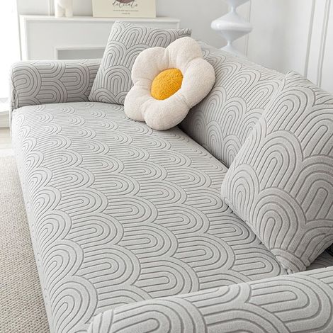 JSSEVN - Sofa Cover with Armrests, Stretch Sofa Cover, Thick Jacquard Velvet Universal Sofa Protector, Covers (Color: Grey, Size: 3 Seater) (1/5)