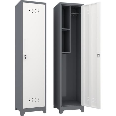 Armoire de rangement mince métallique 40×40×165 cm, porte verrouillable, étagères et tringle, pour cuisine, bureau et garage - Gris (1/5)