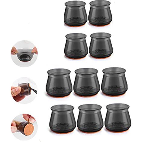 Set mit 10 Silikon-Stuhlbeinschonern – Filz- und Silikonspitzen – Rutschfeste Matten – Stuhlbeinschoner – Rutschfest und schalldämmend – Dick und strapazierfähig – Geeignet für Möbel, Tische, Stühle u (1/5)