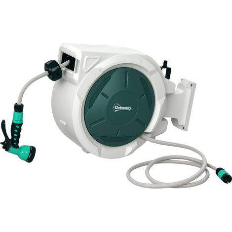 Outsunny Retractable Hose Reel Wall Mounted with Lock, Grey