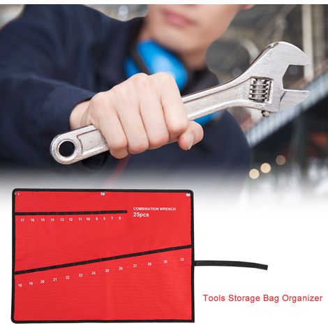 Trousse à outils roulante à 25 poches, organisateur mural en toile pour clés, pinces et tournevis, rangement pratique et pliable pour atelier. (1/5)