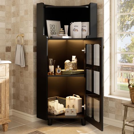 Mueble esquinero de almacenaje con LED y control por app, 63,5 x 45 x 124 cm, negro (1/5)