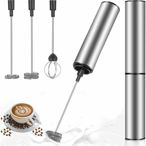 Elektrischer Milchaufschäumer, USB-aufladbarer Milchaufschäumer und Mini-Schläger mit Doppelkopf-Schneebesen, Edelstahl-Mixer für Kaffeesahne, Cappuccino, Latte, Cocktails, Saft (1/5)