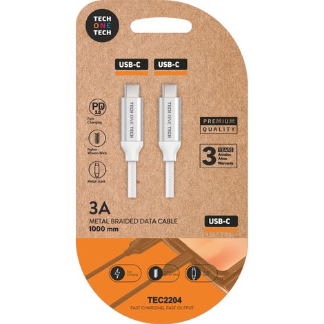 USB-C PD 3A Ultra Schnelles Kabel 1m Nylon Weiß