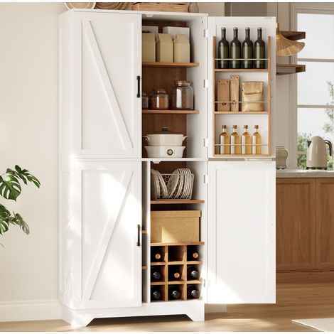 Mobile dispensa alto da cucina 80 x 40 x 180 cm con 4 ante, portabottiglie e ripiano (1/5)