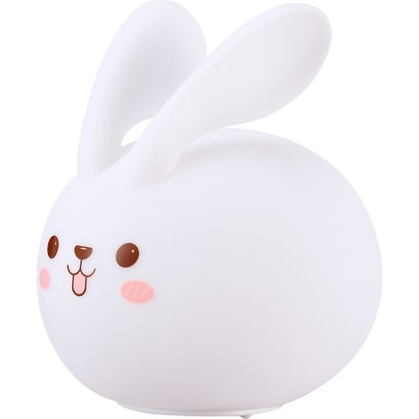 Veilleuse lapin mignonne, mini lampe de chevet, lampe à tapoter en silicone, 7 couleurs (1/2)