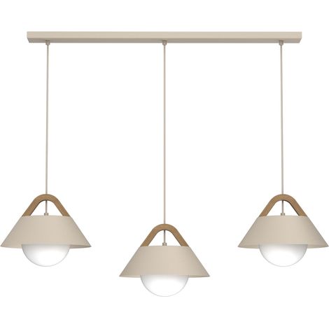 Suspension barre décorative Funda beige avec bois, 3x E27, Luminex pour salle à manger (1/2)