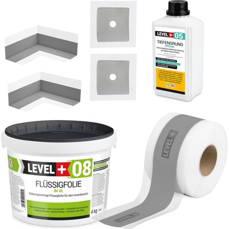 LEVEL+ Dichtset für Duschabdichtung Bad Dichtband Flüssigfolie 4kg SET54 (1/4)