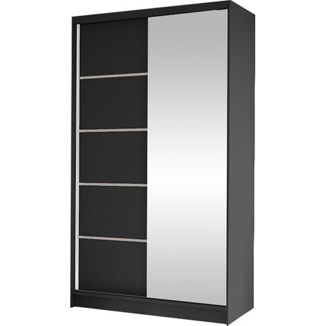 Armoire Closico 166, Noir, 200x100x58cm, Portes d'armoire: Coulissantes, Nombre d'étagères: 4