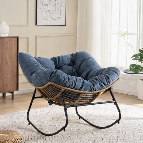 Fauteuil à bascule en chenille bleu pour salon ou chambre (1/5)