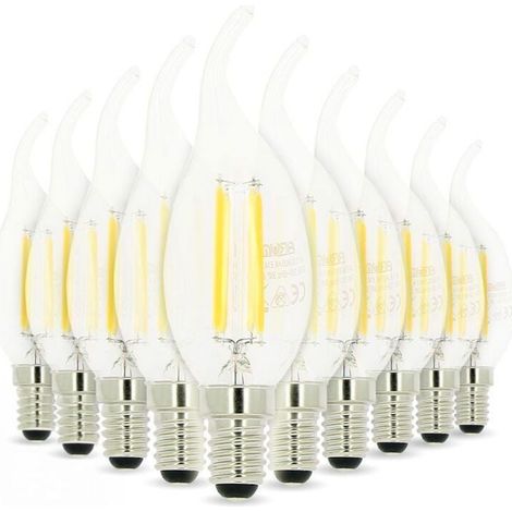 Lot de 10 Ampoules LED Flamme E14 4W filament Eq 40W Blanc chaud (1/4)
