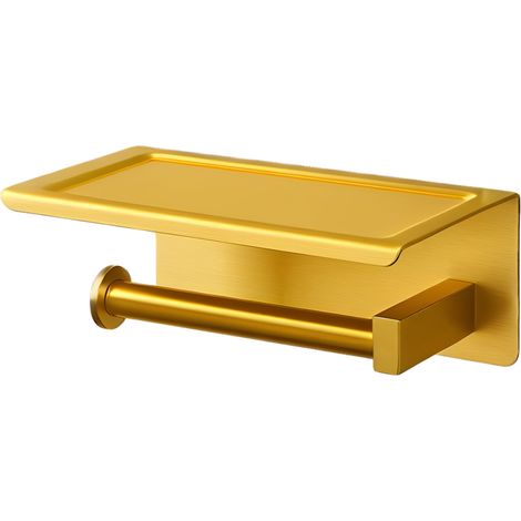 BALNEO - porte-papier toilette avec étagère en acier inox doré - dérouleur QUBE inoxydable - support papier WC en métal (1/2)