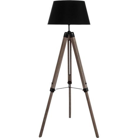 Atmosphera – Lampadaire trépied bois noir 145cm – Abat-jour polyester D. 46cm – Design moderne pour intérieur – Puissance max 40W (1/4)