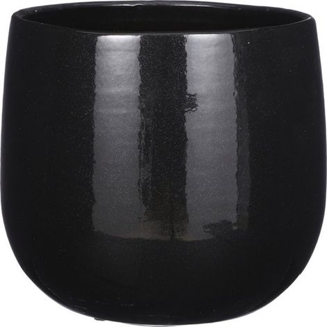 Pot de fleurs/pot de plantes - céramique - noir - légèrement moucheté - D25 x H20 cm (1/4)