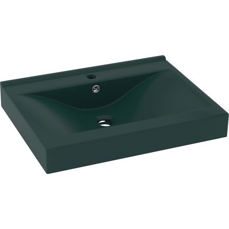 Lavabo vasque à poser Luxueux, Bac à laver, avec trou de robinet Vert foncé mat 60x46 cm Céramique OIB2145E (1/5)