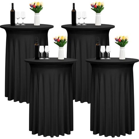 Lot de 4 nappes de table de cocktail en Spandex avec jupe 80x110cm Noir