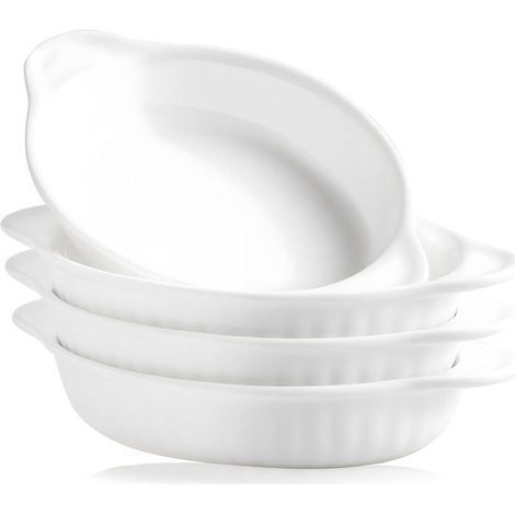 (Blanc)Lot De 4 Petits Plats À Four En Céramique, 350Ml Plats De Cuisson Ovales Avec Poignées, Plats À Gratin Idéal Pour 1 Personnes (1/5)