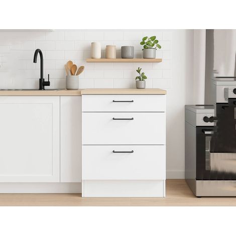 Dmora - Mobile 3 cassetti Sirea, Cassettiera da cucina, Modulo contenitore con cassetti, Base con cassetti estraibili, 60x60 h90 cm, Bianco e Rovere