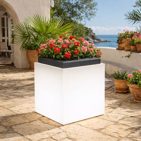 Poltroncina luminosa Square Bright quadrata con led pouf "Made in Italy" per esterno -Rosso / Con cavo