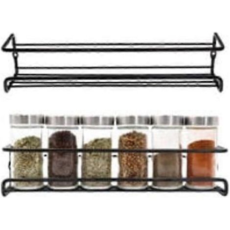 Étagère à épices murale pour cuisine, sans perçage, armoire de rangement pour épices, 29 x 6 x 6 cm (noir, lot de 2) (1/3)