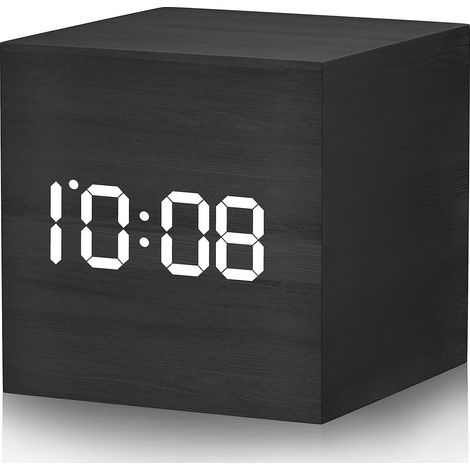 Mini réveil numérique, 3 réglages d'alarme, format 12/24 h, fonction snooze, réglage du volume et de la luminosité, W (1/5)