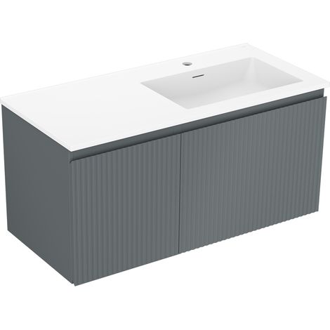 Mexen Rivel Badezimmerschrank 100 cm mit Waschbecken Otis rechts, 1S, 1D, geriffelt, graphit/weiß matt - 91A23-10047-3-BBFF66-W
