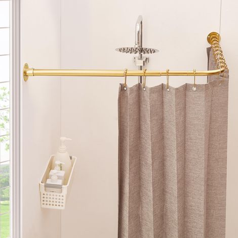 Barre de Douche Angulaire en Forme de L, Ajustable [61-121 cm] x [61-121 cm], Système à Double Glissement 90° pour Salle de Bain, Baignoire et Extérieur avec 12 Crochets et Support de Plafond (1/5)