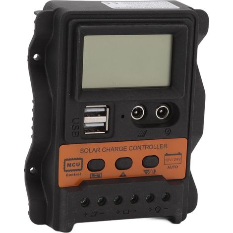 Contrôleur de charge solaire double USB 12 V/24 V, régulateur de charge photovoltaïque PWM avec écran LCD, 10 A (1/5)