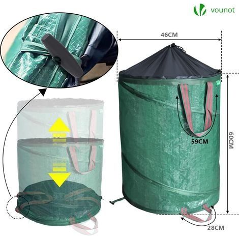 3er-Set Pop-up-Gartensäcke, 100 l, Polyethylen mit Griffen, strapazierfähig, faltbar, robustes Grün (1/4)