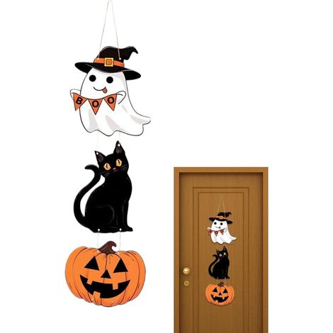 Panneau de porte d'entrée en bois pour Halloween, panneau fantôme à suspendre, panneau de bienvenue pour l'intérieur et l'extérieur (c) (1/5)